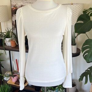 ALYA Elegant White Puff Sleeve Fitted Women's Top M